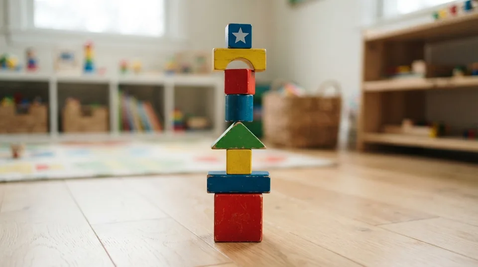 Wooden building blocks on a table