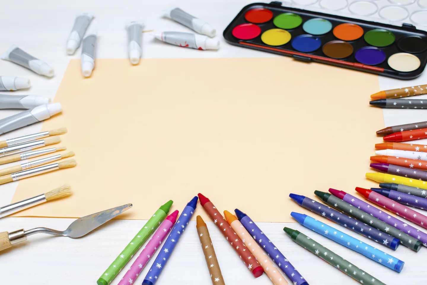 Crayons and colouring pencils on a table