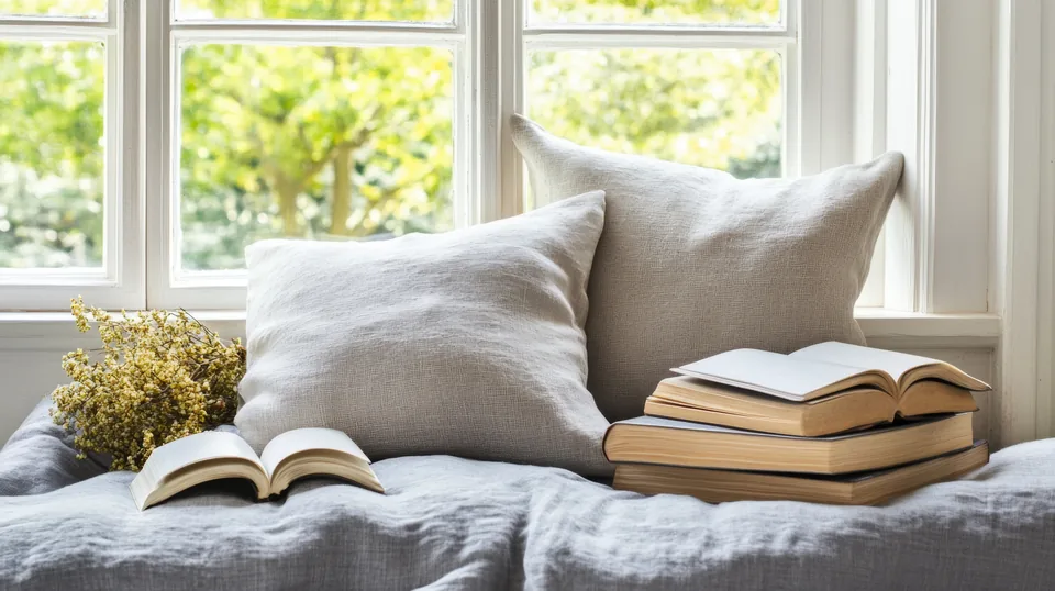 A reading nook by a window
